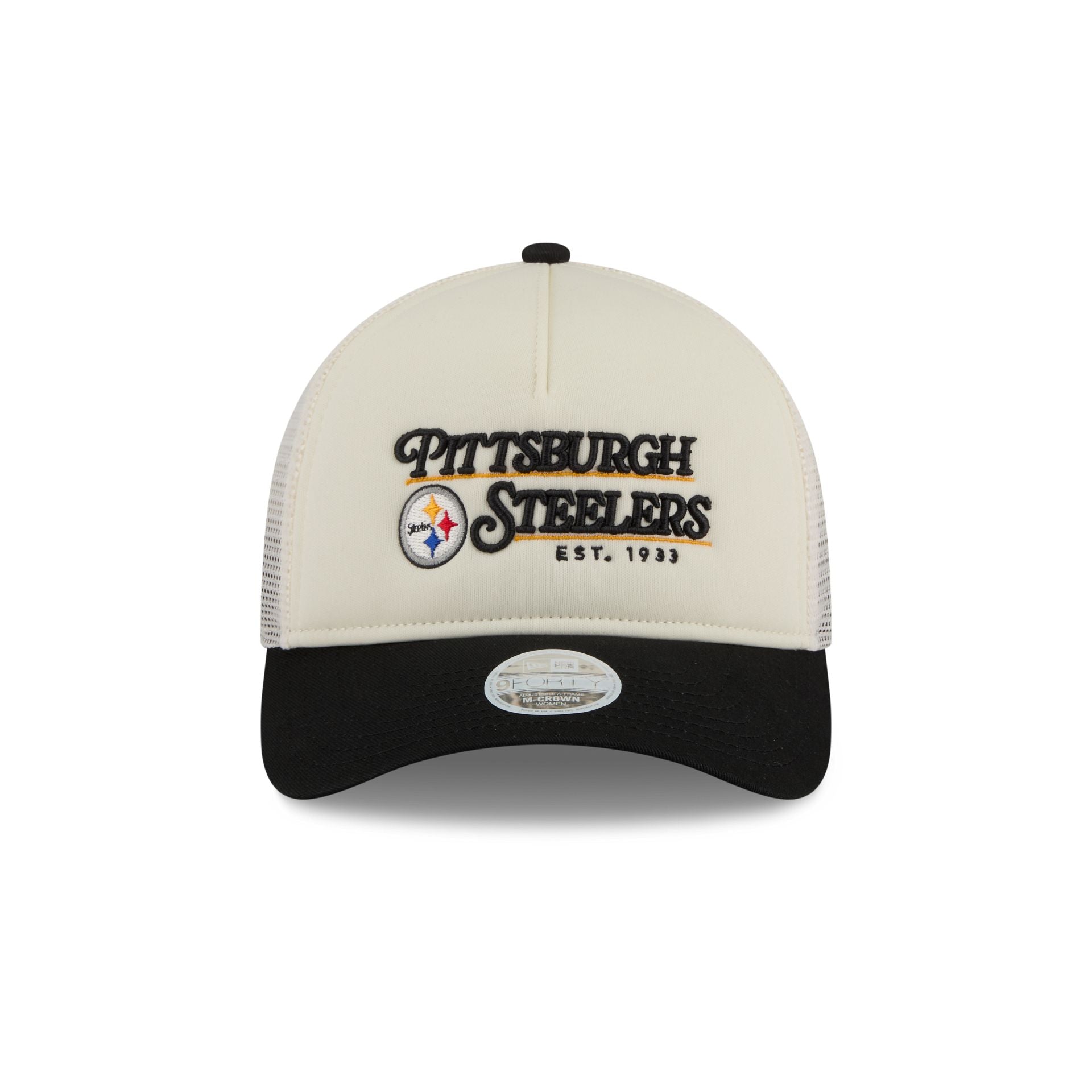 Pittsburgh Steelers Retro Chrome Women's White 9FORTY M-Crown A-Frame Trucker Hat