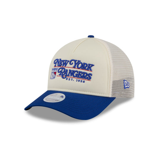 New York Rangers Retro Chrome Women's White 9FORTY M-Crown A-Frame Trucker Hat - New Era Cap