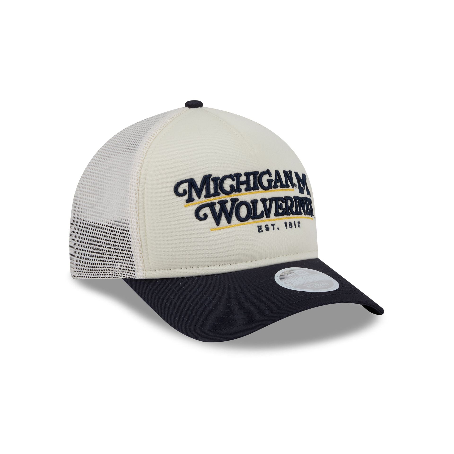 Michigan Wolverines Retro Chrome Women's White 9FORTY M-Crown A-Frame Trucker Hat