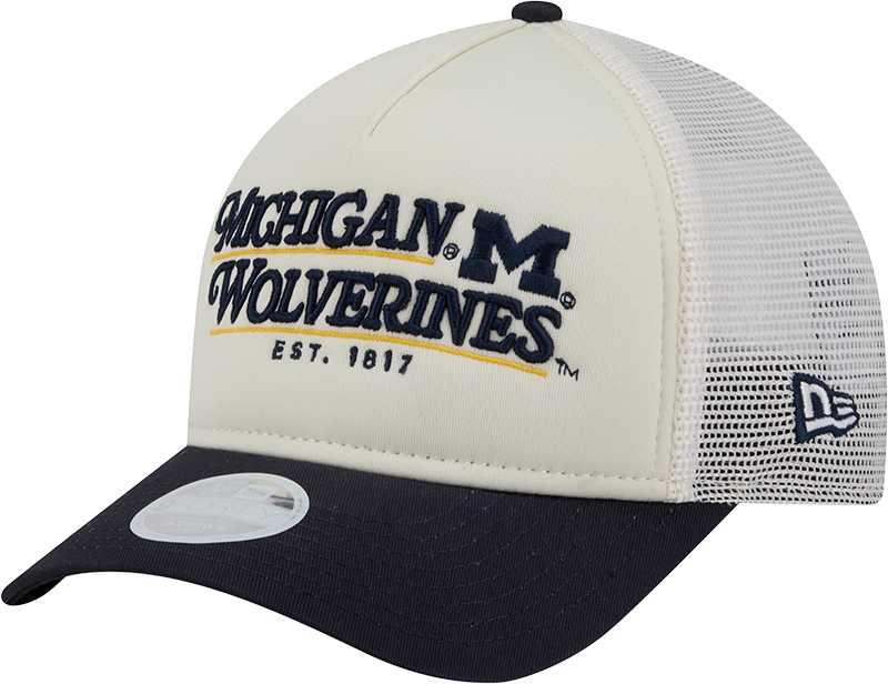 Michigan Wolverines Retro Chrome Women's White 9FORTY M-Crown A-Frame Trucker Hat