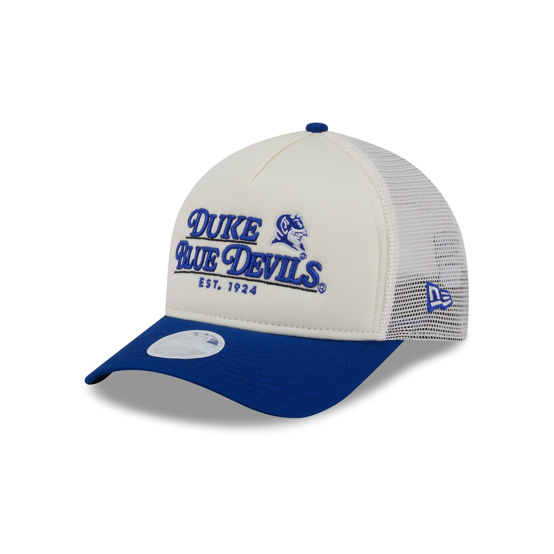 Duke Blue Devils Retro Chrome Women's White 9FORTY M-Crown A-Frame Trucker Hat