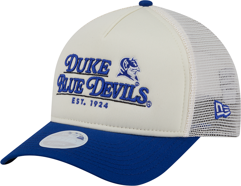 Duke Blue Devils Retro Chrome Women's White 9FORTY M-Crown A-Frame Trucker Hat