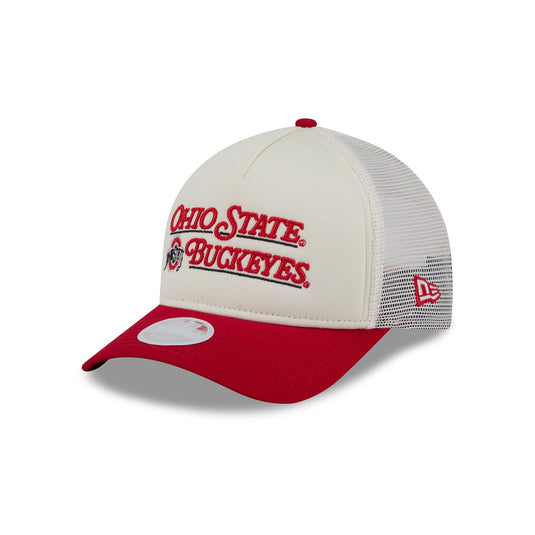 Ohio State Buckeyes Retro Chrome Women's White 9FORTY M-Crown A-Frame Trucker Hat - New Era Cap