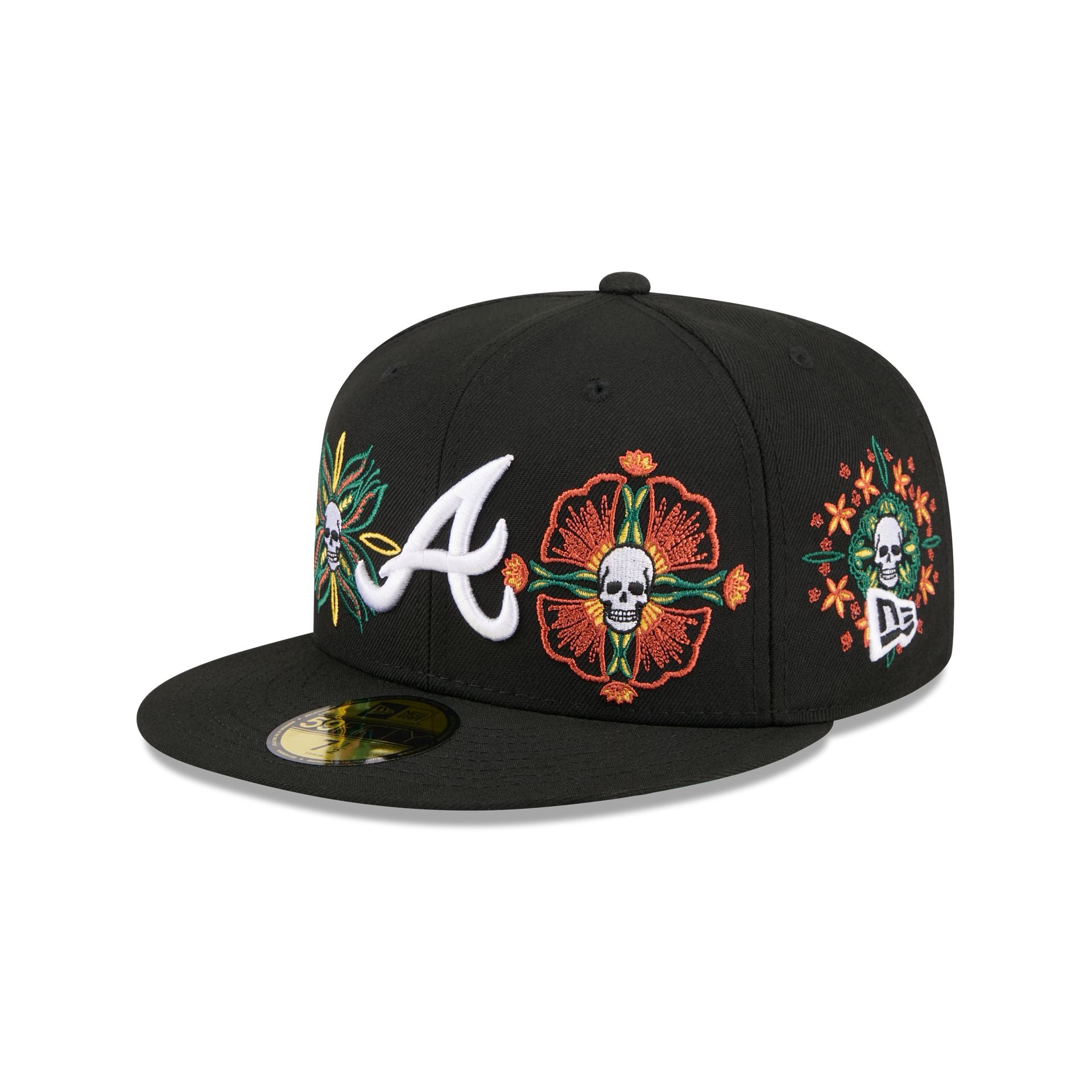 Atlanta Braves Day of the Dead Skull & Flowers 59FIFTY Fitted Hat