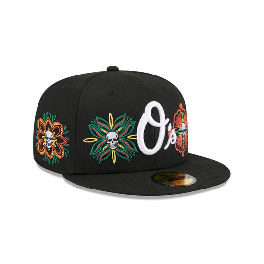 Baltimore Orioles Day of the Dead Skull & Flowers 59FIFTY Fitted Hat - New Era Cap