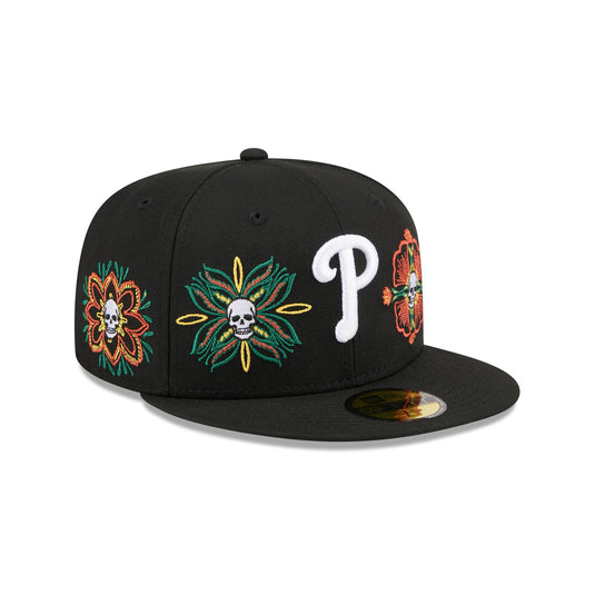 Philadelphia Phillies Day of the Dead Skull & Flowers 59FIFTY Fitted Hat - New Era Cap