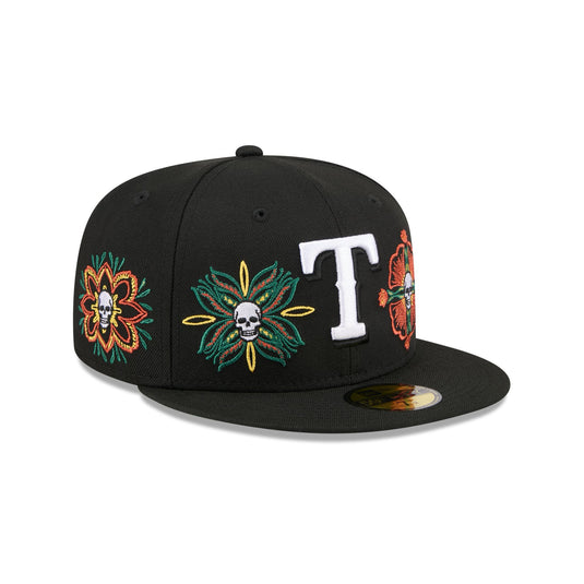 Texas Rangers Day of the Dead Skull & Flowers 59FIFTY Fitted Hat - New Era Cap