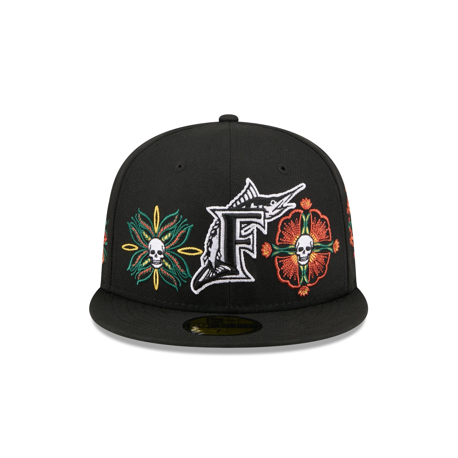 Miami Marlins Day of the Dead Skull & Flowers 59FIFTY Fitted Hat