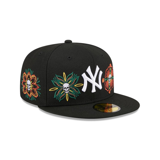 New York Yankees Day of the Dead Skull & Flowers 59FIFTY Fitted Hat - New Era Cap