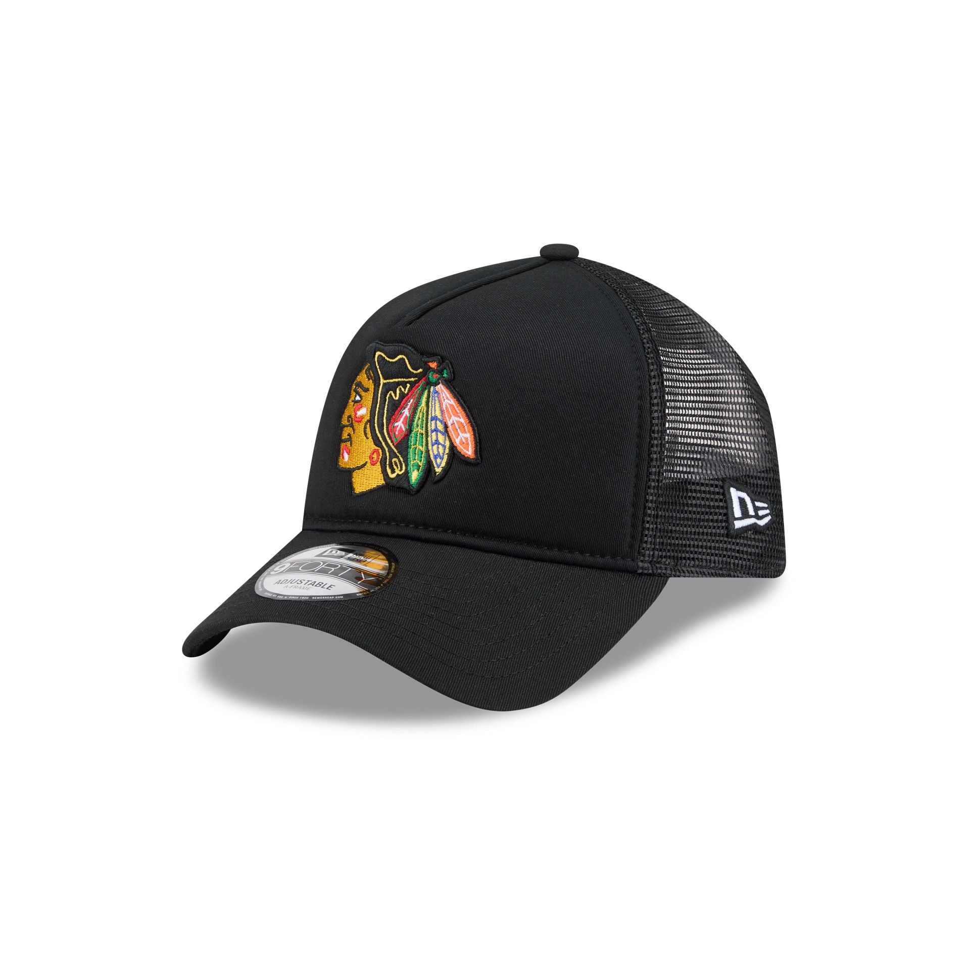 Chicago Blackhawks Black 9FORTY A-Frame Trucker Hat