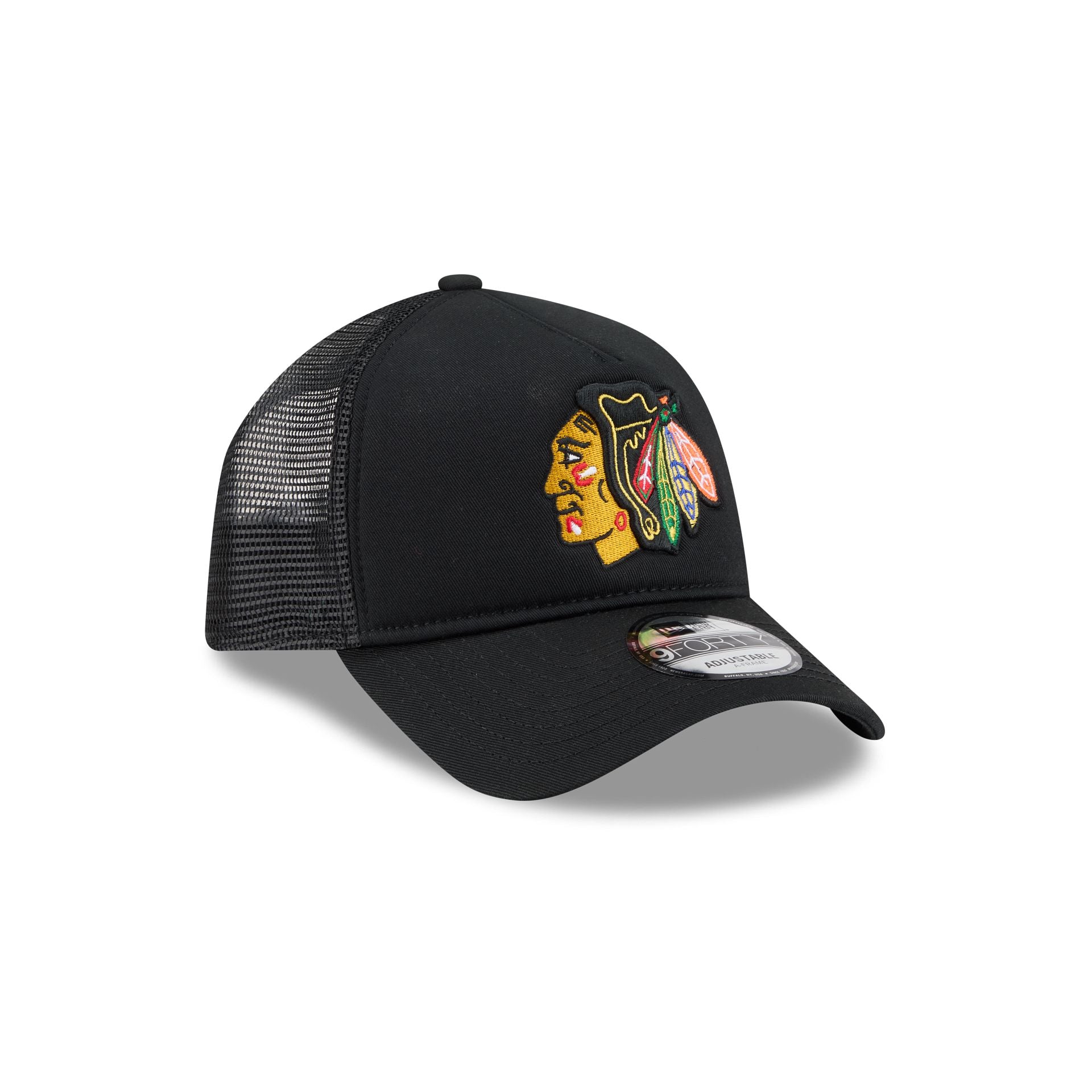 Chicago Blackhawks Black 9FORTY A-Frame Trucker Hat