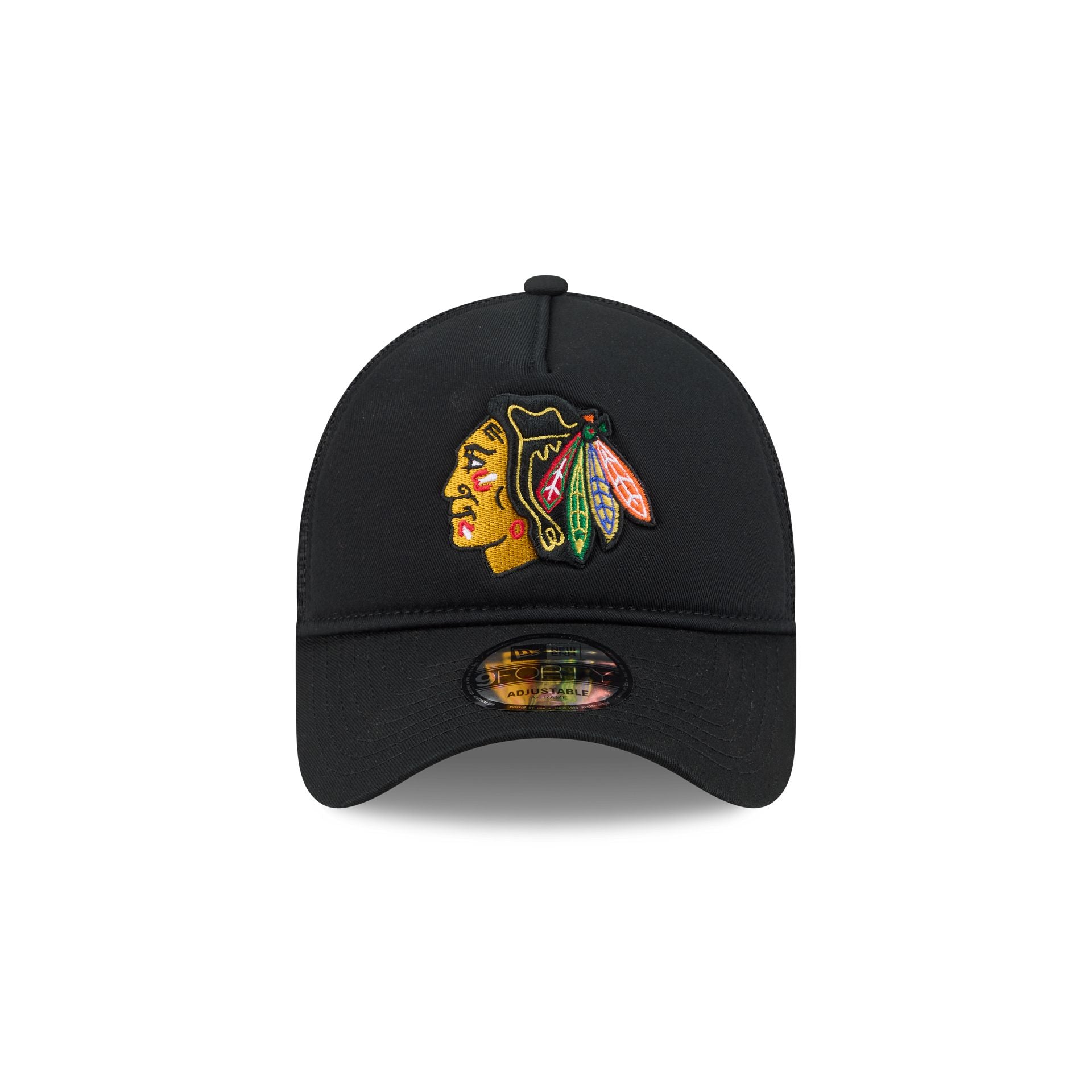 Chicago Blackhawks Black 9FORTY A-Frame Trucker Hat