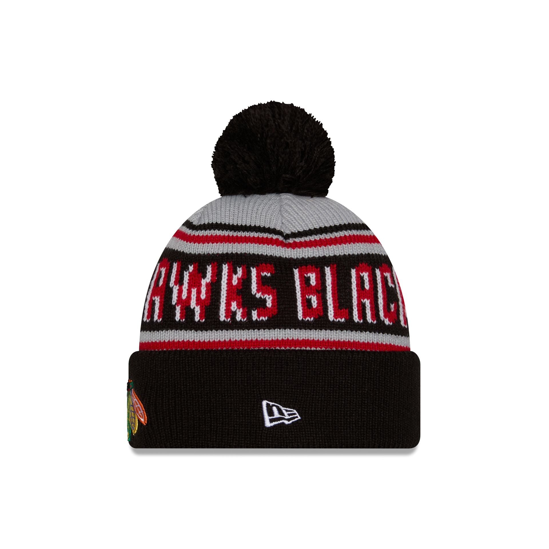 Chicago Blackhawks Stripe Wordmark Pom Knit Hat
