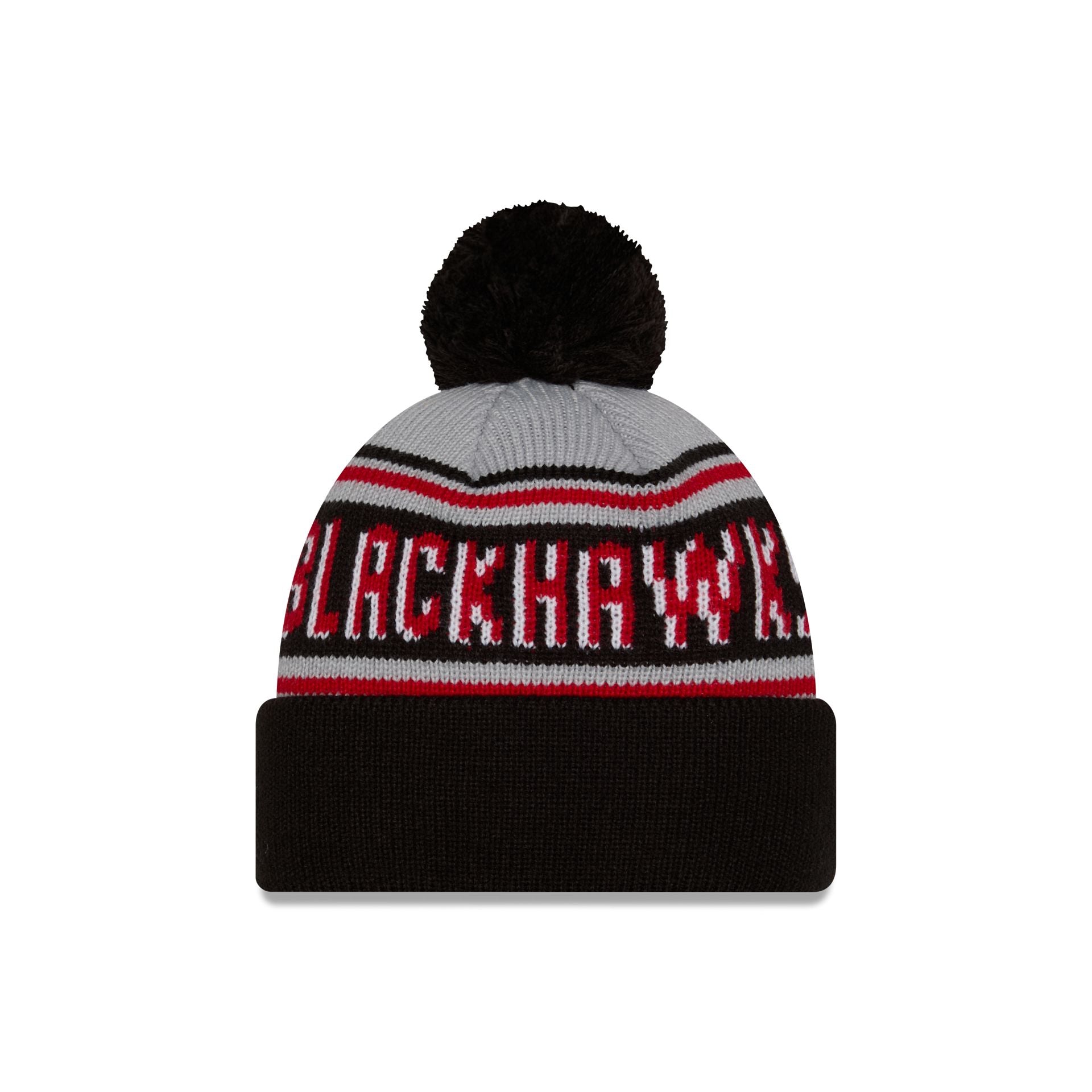 Chicago Blackhawks Stripe Wordmark Pom Knit Hat