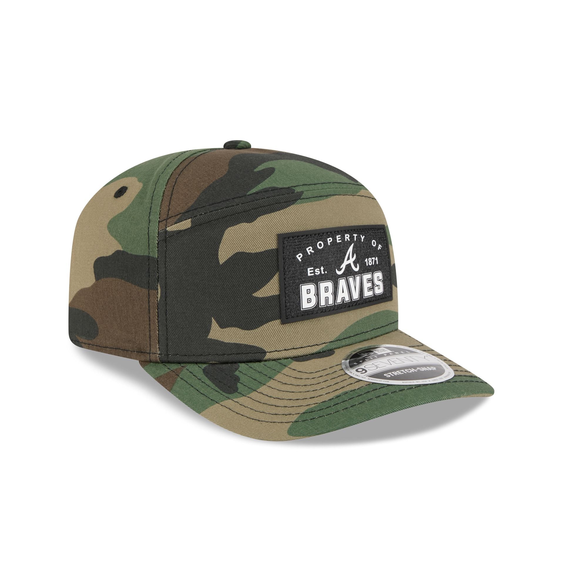 Atlanta Braves Property of Patch Camo Split Panel 9SEVENTY Stretch-Snap Hat