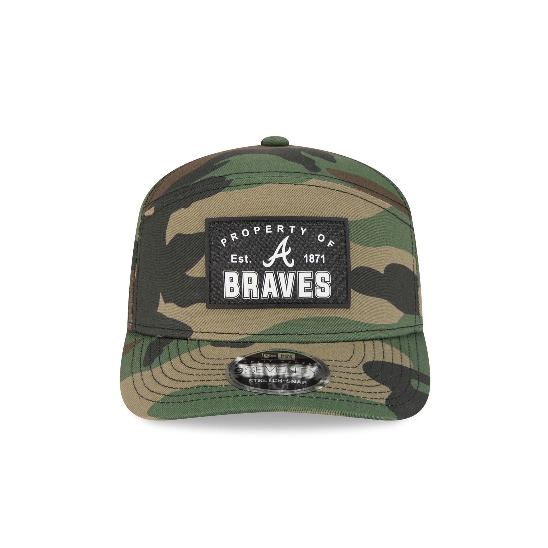 Atlanta Braves Property of Patch Camo Split Panel 9SEVENTY Stretch-Snap Hat