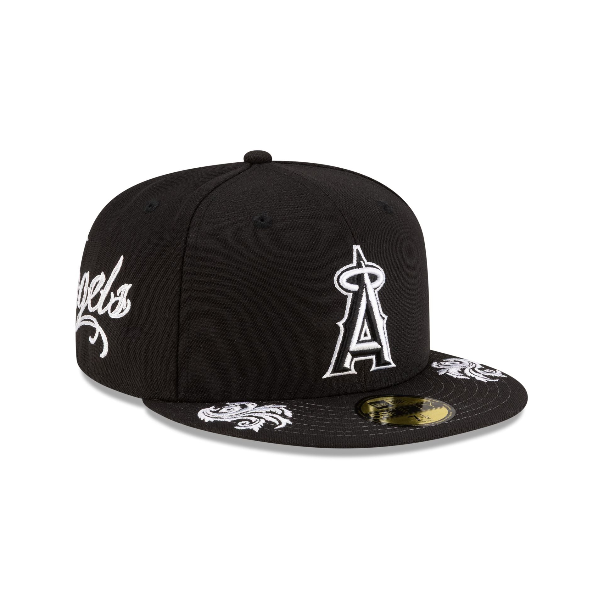 Los Angeles Angels Script Black and White 59FIFTY Fitted Hat