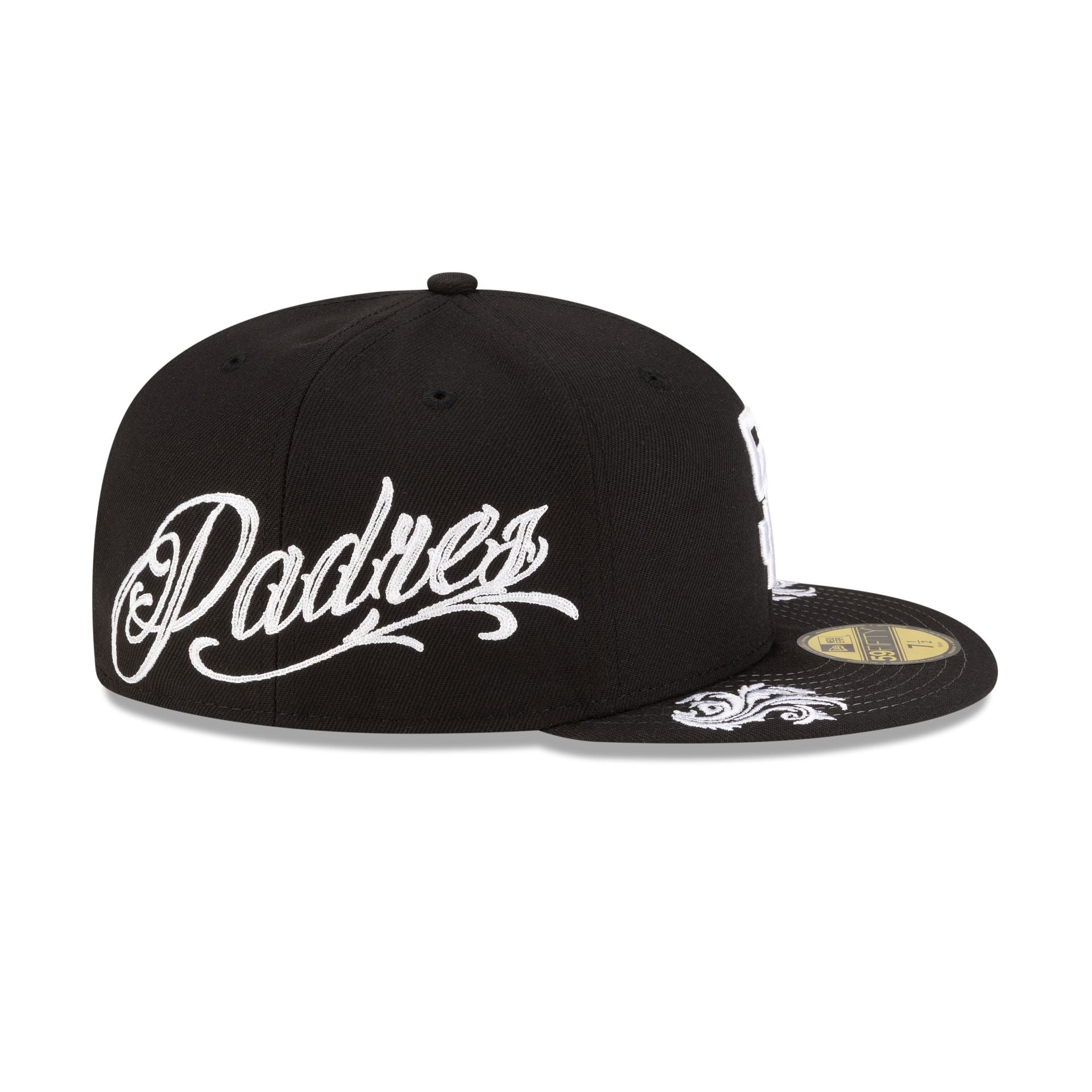 San Diego Padres Script Black and White 59FIFTY Fitted Hat