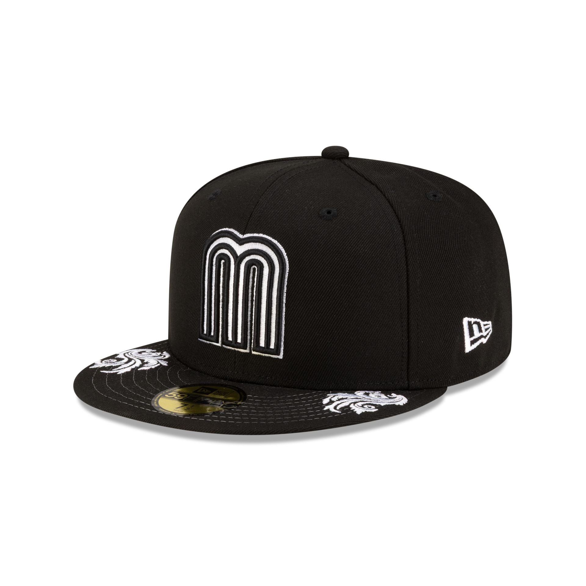 Mexico Baseball Script Black and White 59FIFTY Fitted Hat