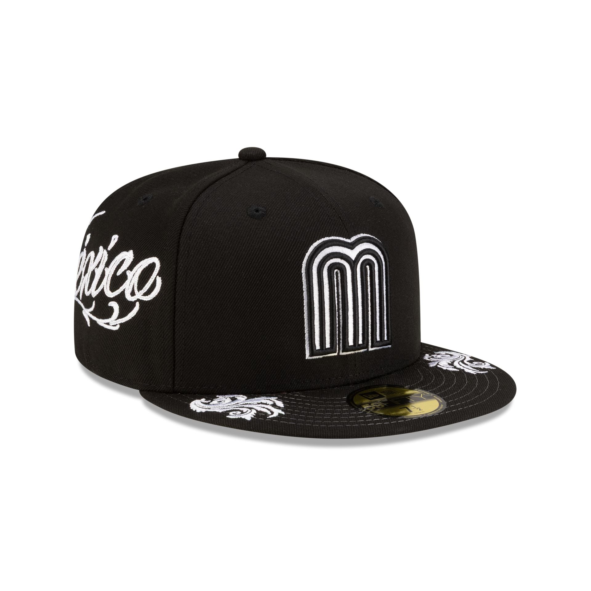 Mexico Baseball Script Black and White 59FIFTY Fitted Hat