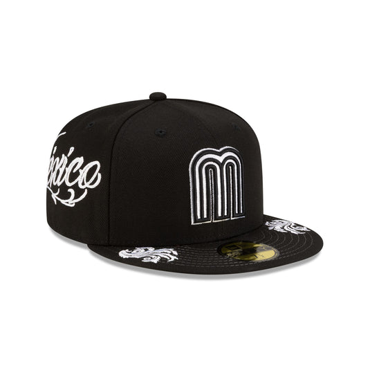 Mexico Baseball Script Black and White 59FIFTY Fitted Hat - New Era Cap