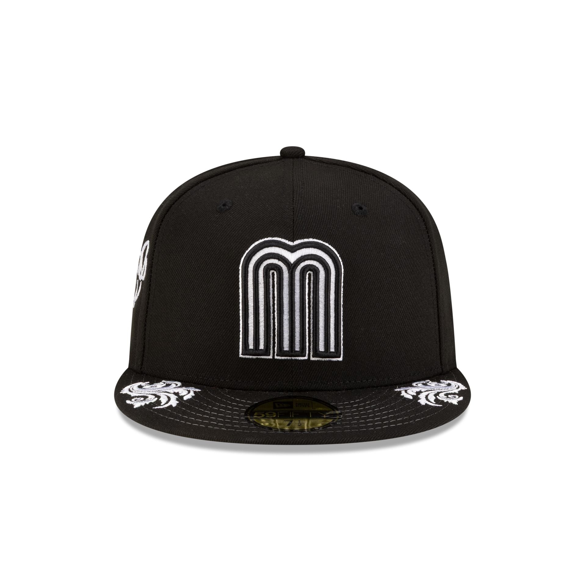 Mexico Baseball Script Black and White 59FIFTY Fitted Hat