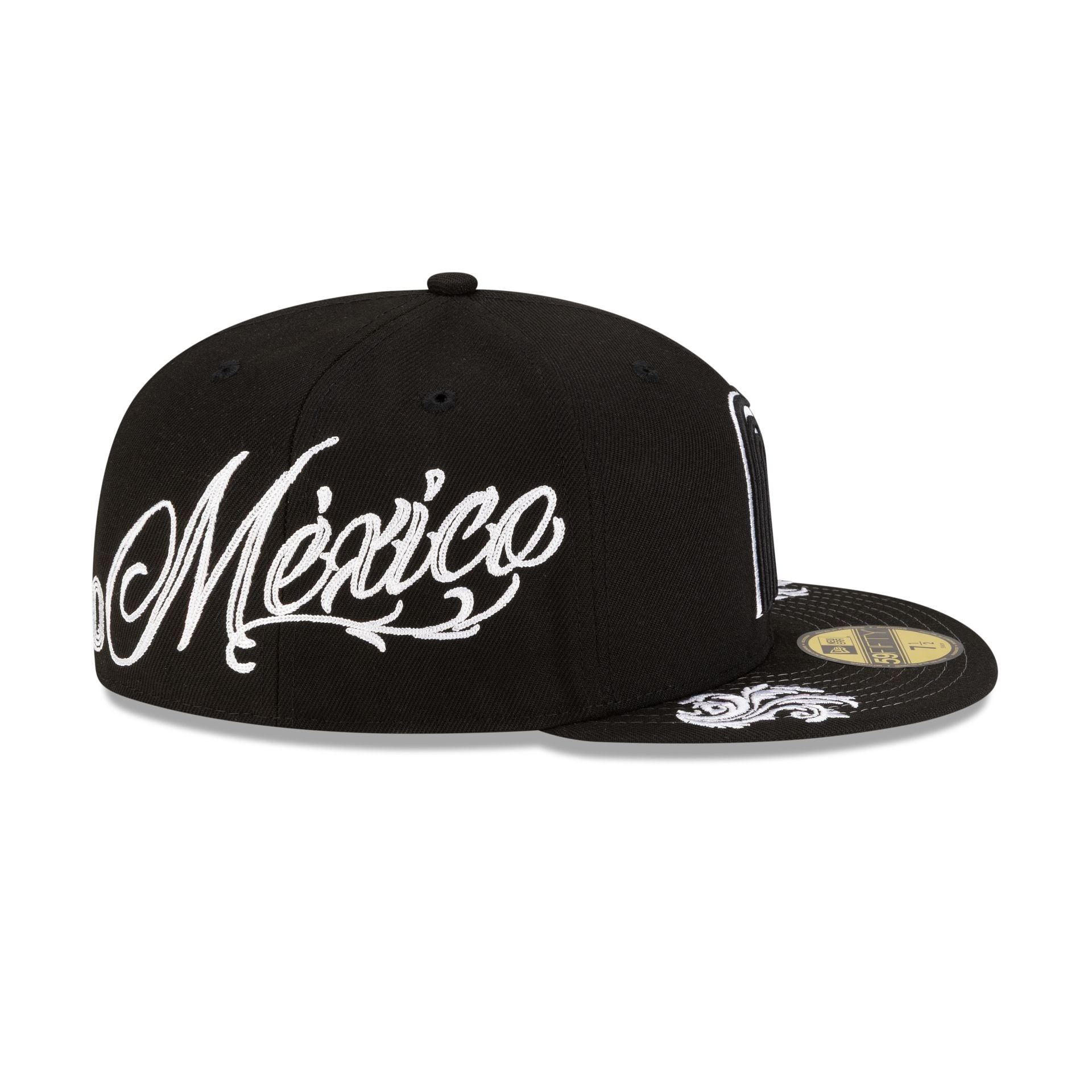 Mexico Baseball Script Black and White 59FIFTY Fitted Hat