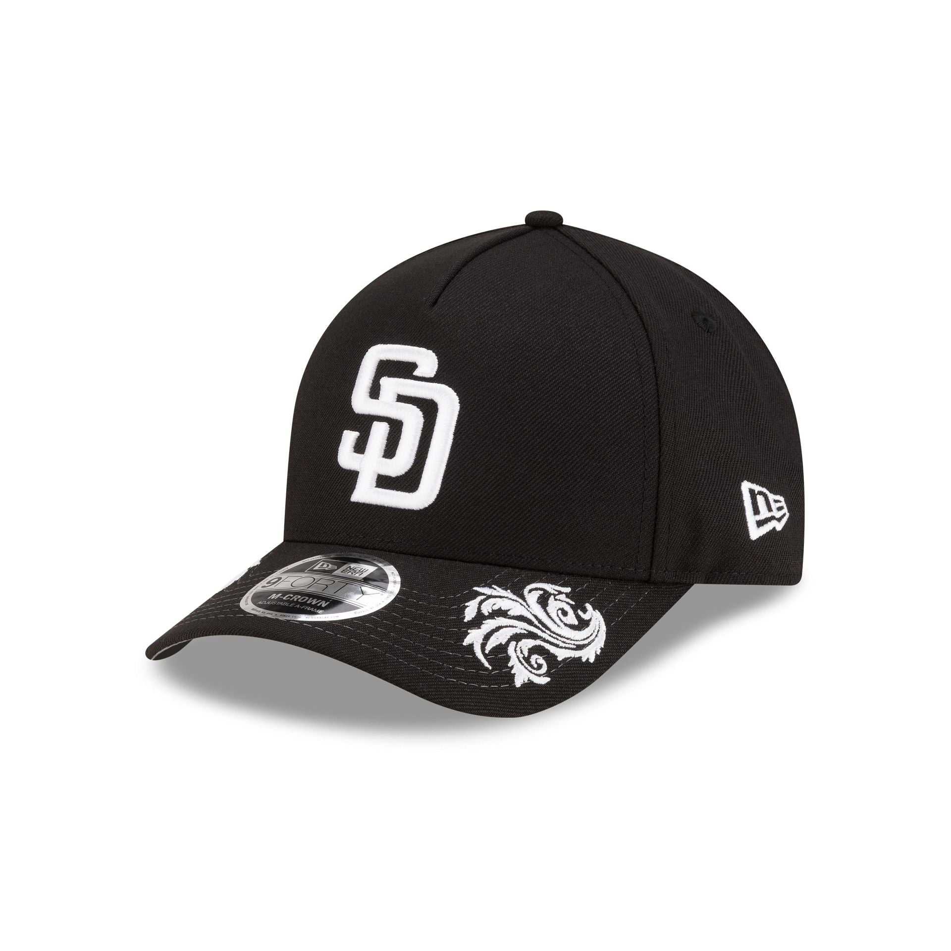 San Diego Padres Script Black and White 9FORTY M-Crown A-Frame Snapback Hat