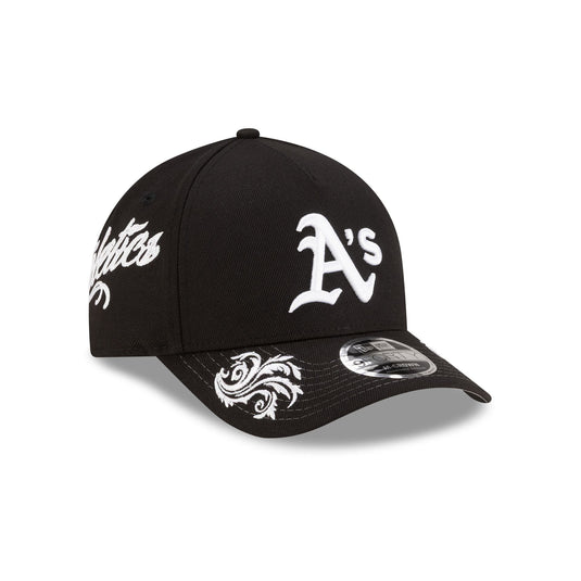 Athletics Script Black and White 9FORTY M-Crown A-Frame Snapback Hat - New Era Cap