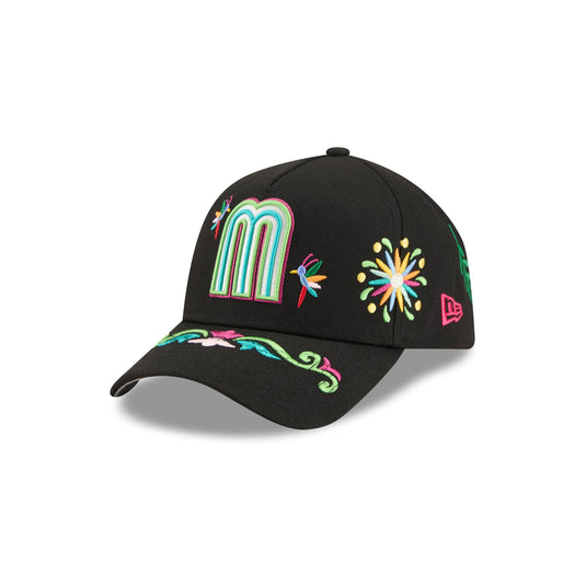 Mexico Latin Embroidery Black 9FORTY A-Frame Snapback Hat - New Era Cap