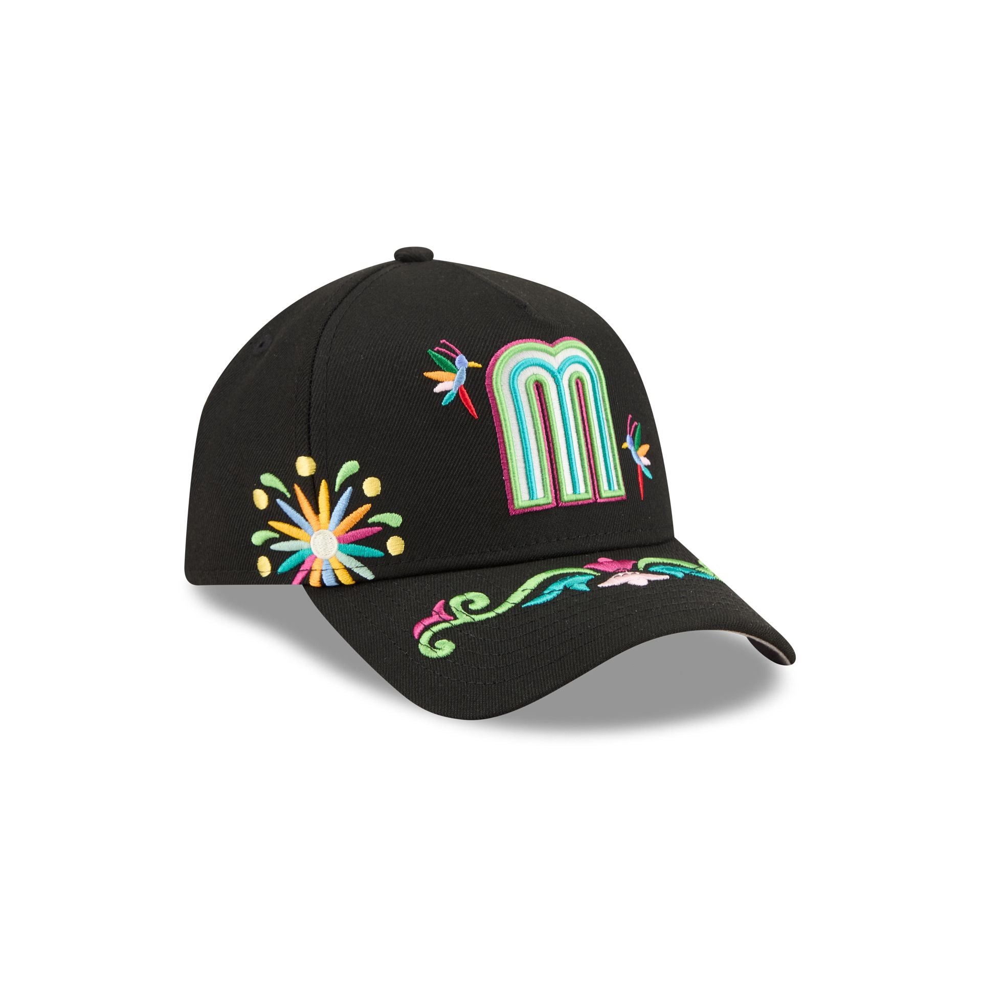 Mexico Latin Embroidery Black 9FORTY A-Frame Snapback Hat – New