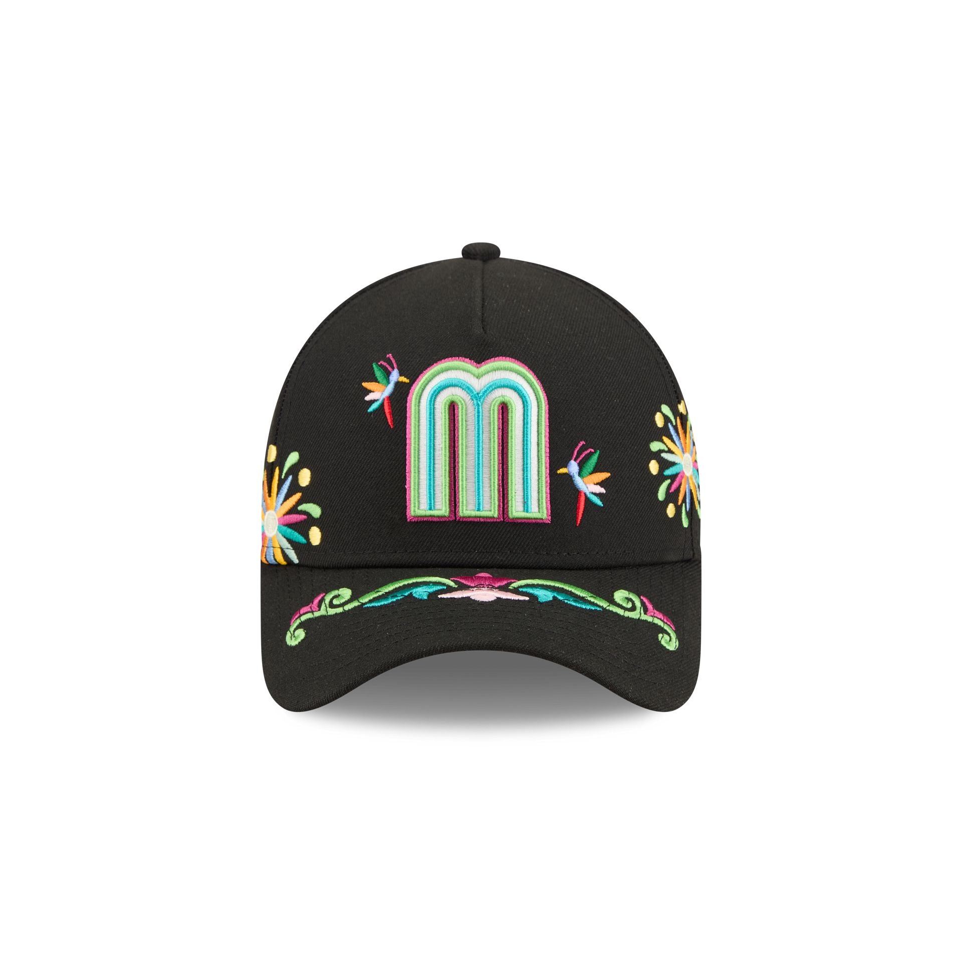 Mexico Latin Embroidery Black 9FORTY A-Frame Snapback Hat