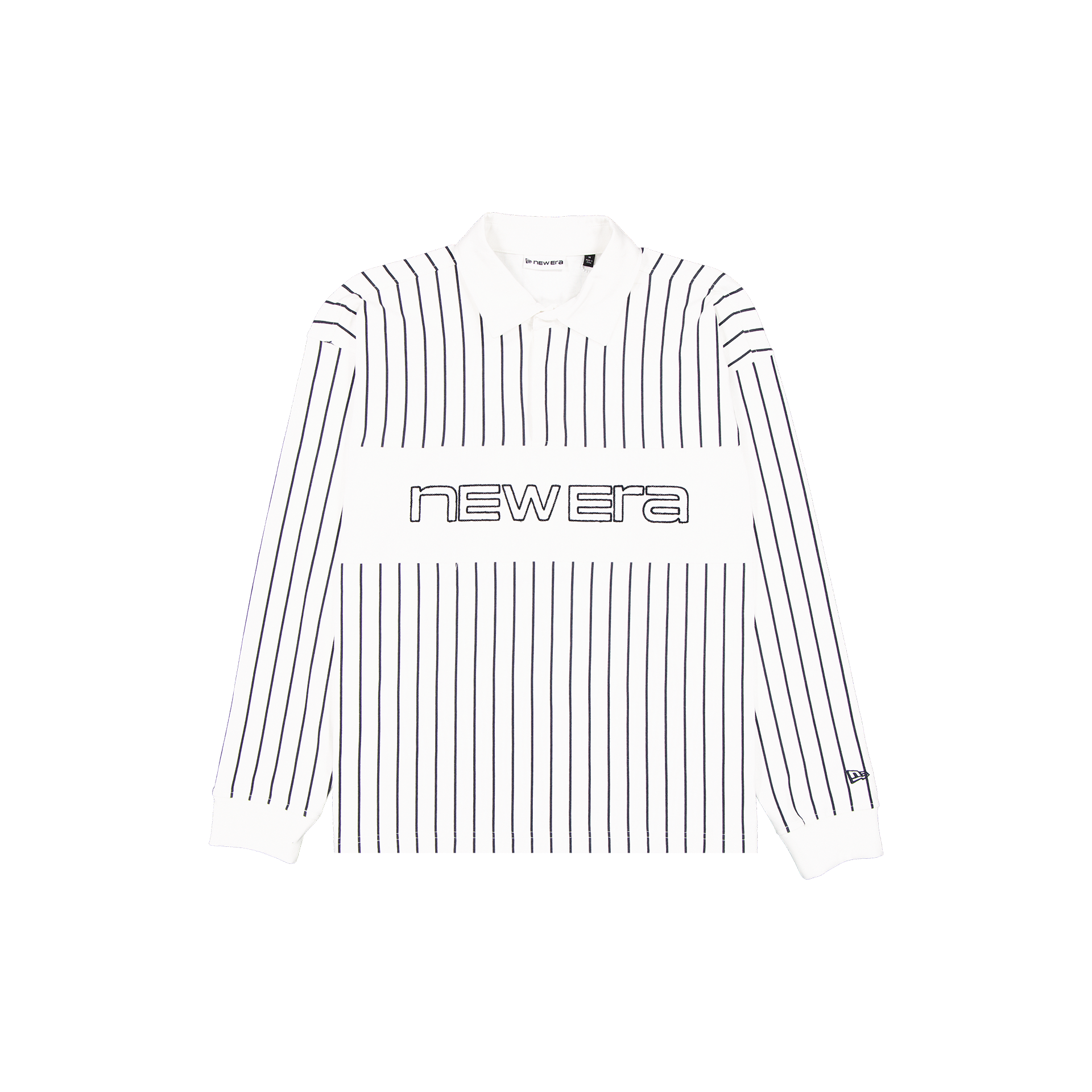 New Era Branded College White Striped Long-Sleeve Rugby Shirt
