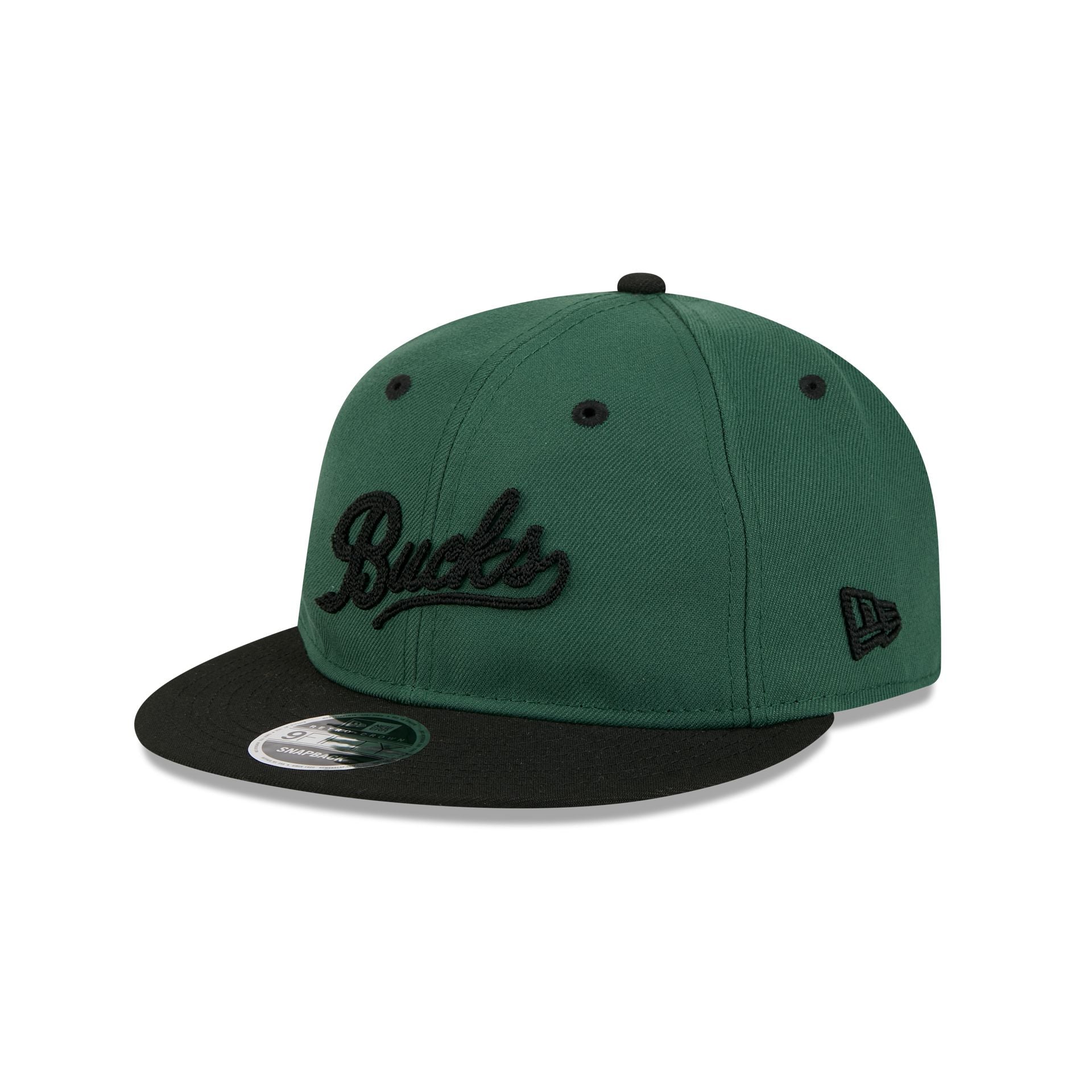 Milwaukee Bucks Chainstitch Script Retro Crown 9FIFTY Snapback Hat