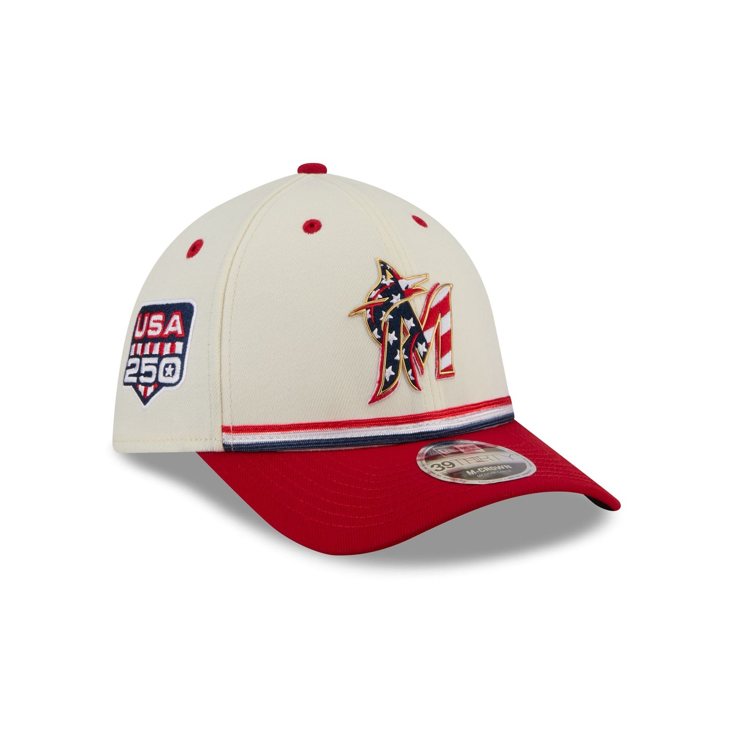 Miami Marlins Independence Day 2026 39THIRTY M-Crown Stretch Fit Hat