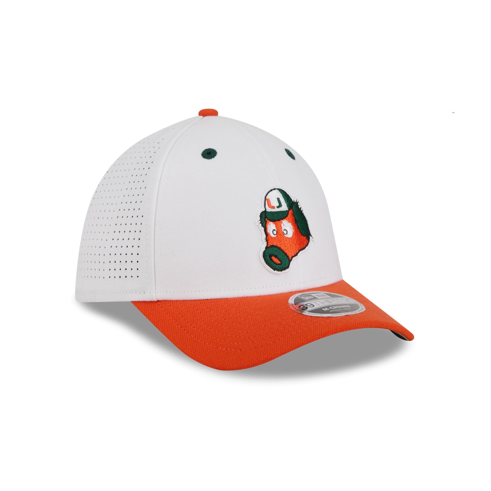 New Era x adidas Miami Hurricanes White Mascot 39THIRTY M-Crown