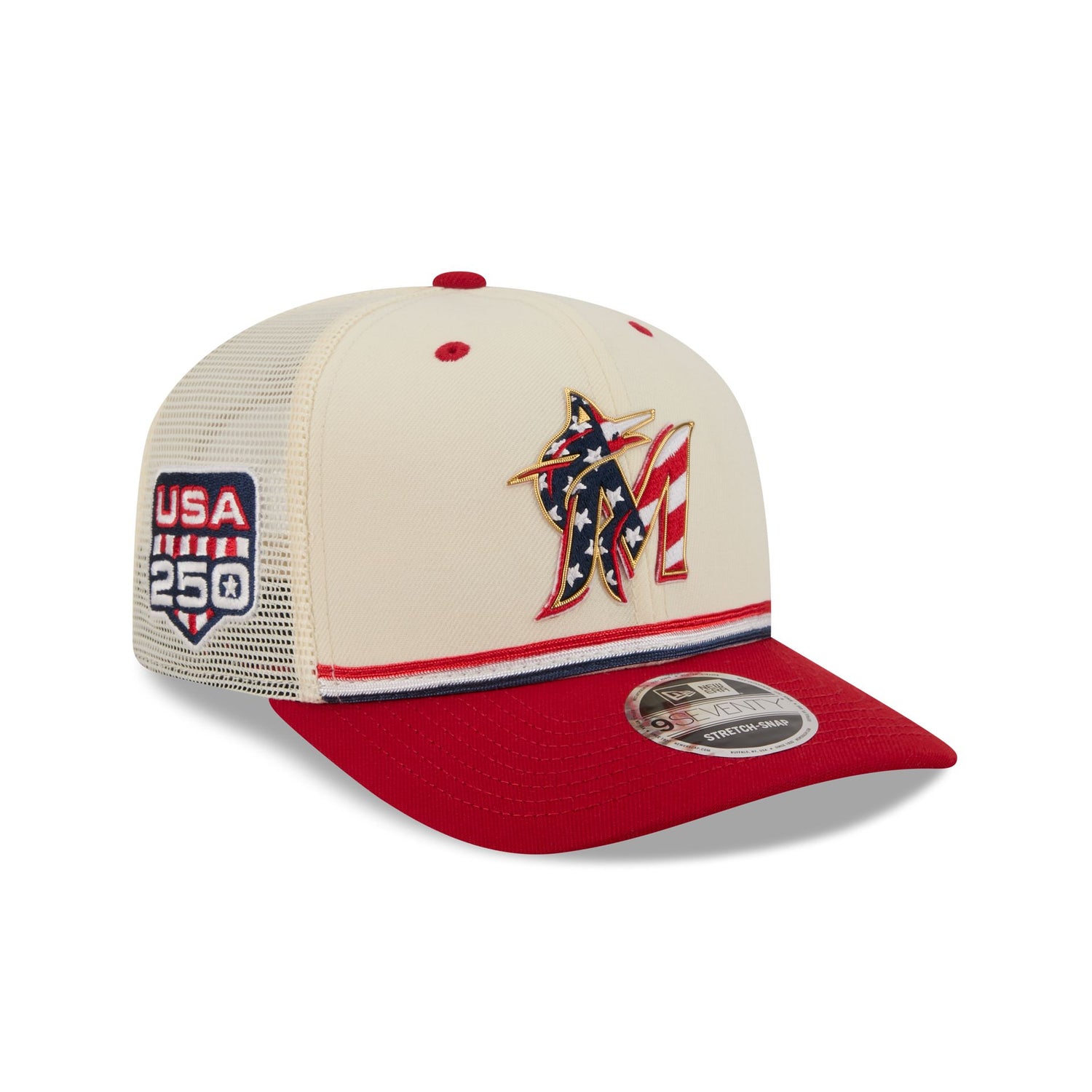 Miami Marlins Independence Day 2026 9SEVENTY Trucker Hat
