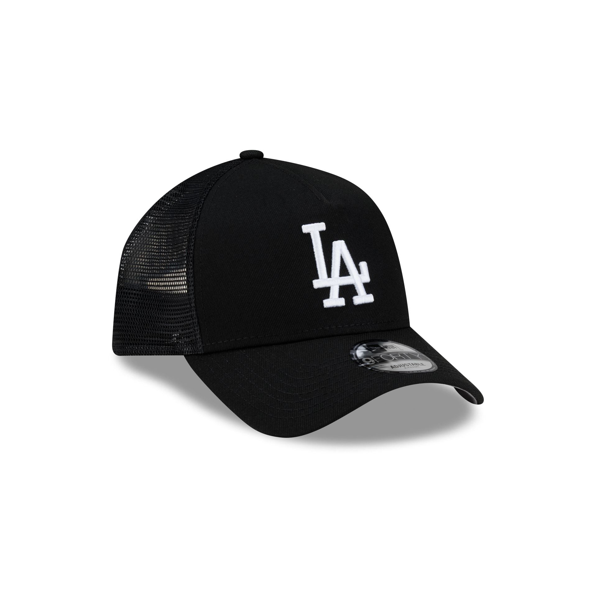 Los Angeles Dodgers Side Script Black 9FORTY A-Frame Trucker Hat