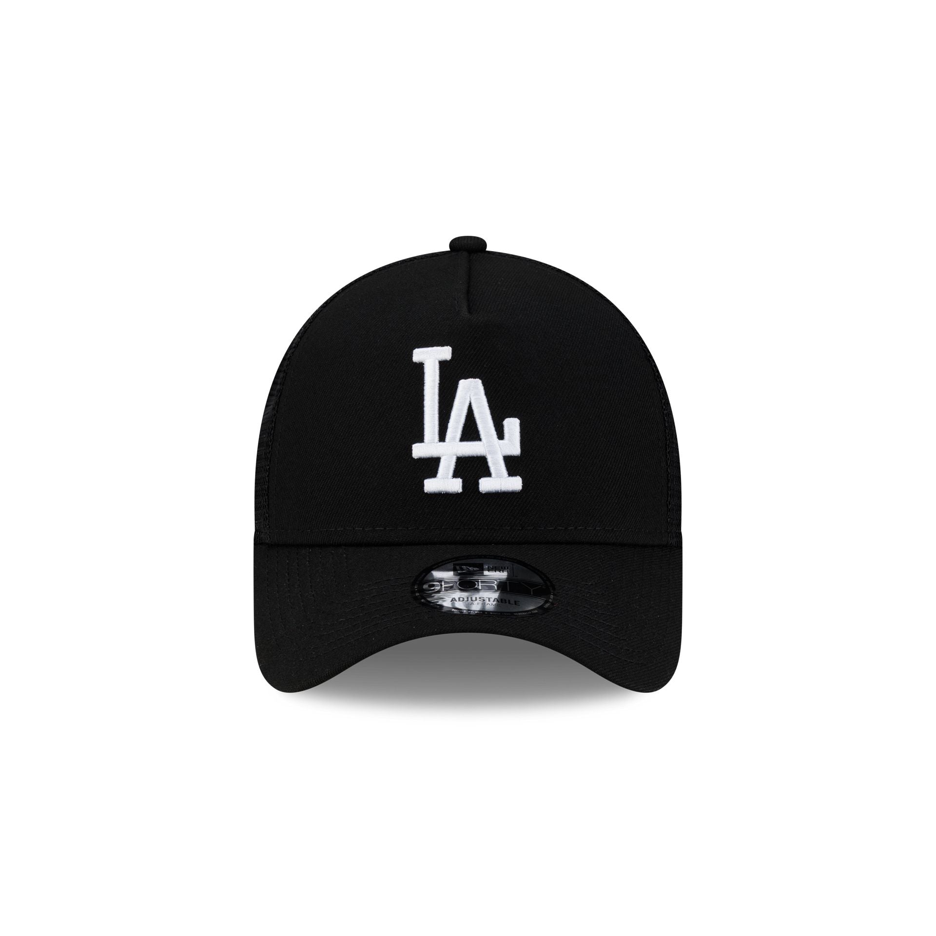 Los Angeles Dodgers Side Script Black 9FORTY A-Frame Trucker Hat