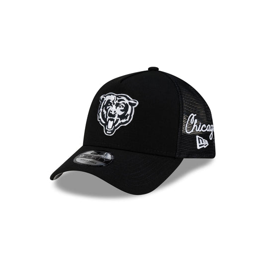 Chicago Bears Side Script Black 9FORTY A-Frame Trucker Hat - New Era Cap