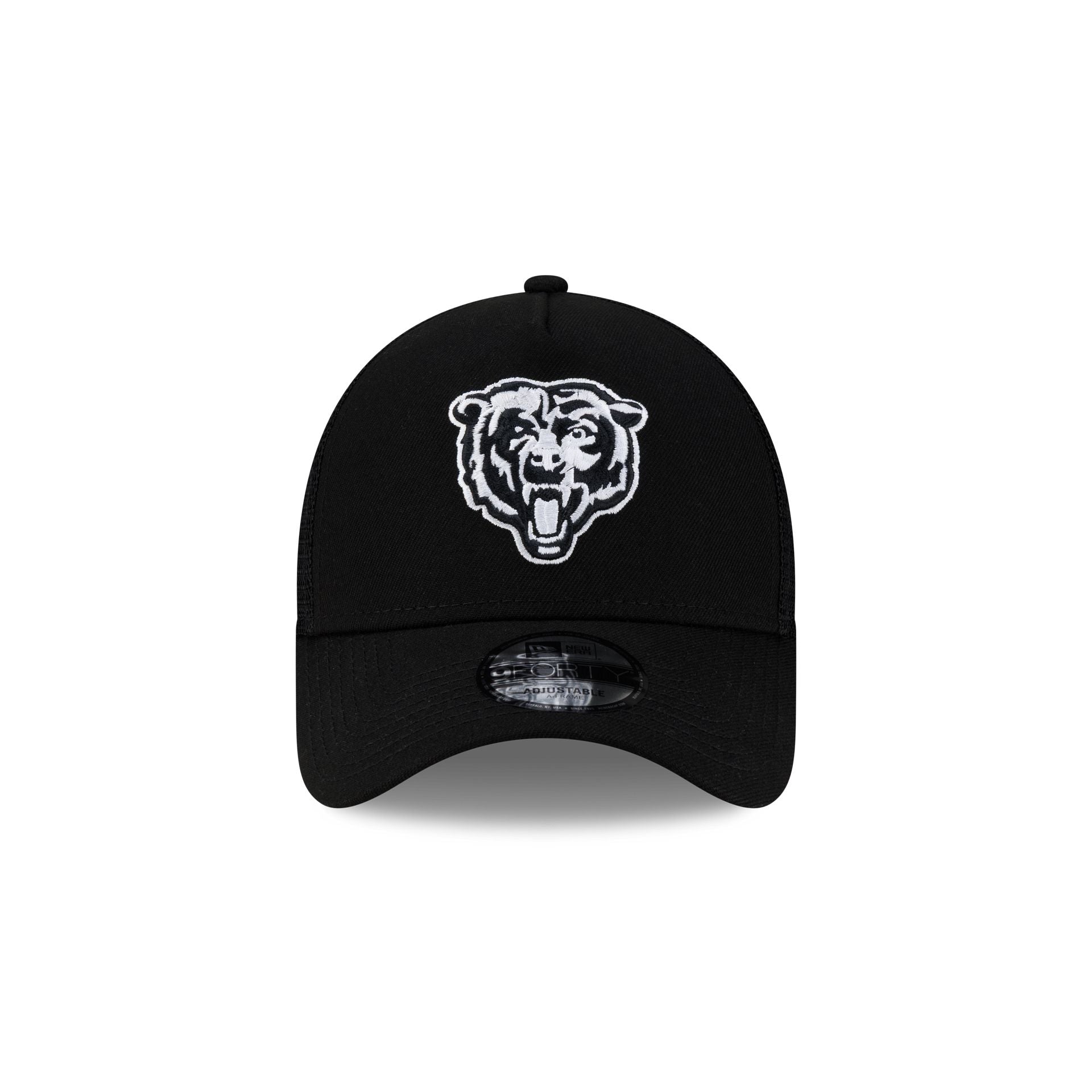 Chicago Bears Side Script Black 9FORTY A-Frame Trucker Hat