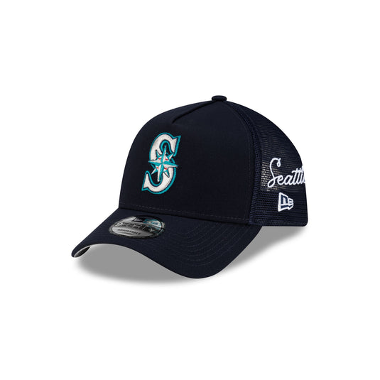 Seattle Mariners Side Script 9FORTY A-Frame Trucker Hat - New Era Cap