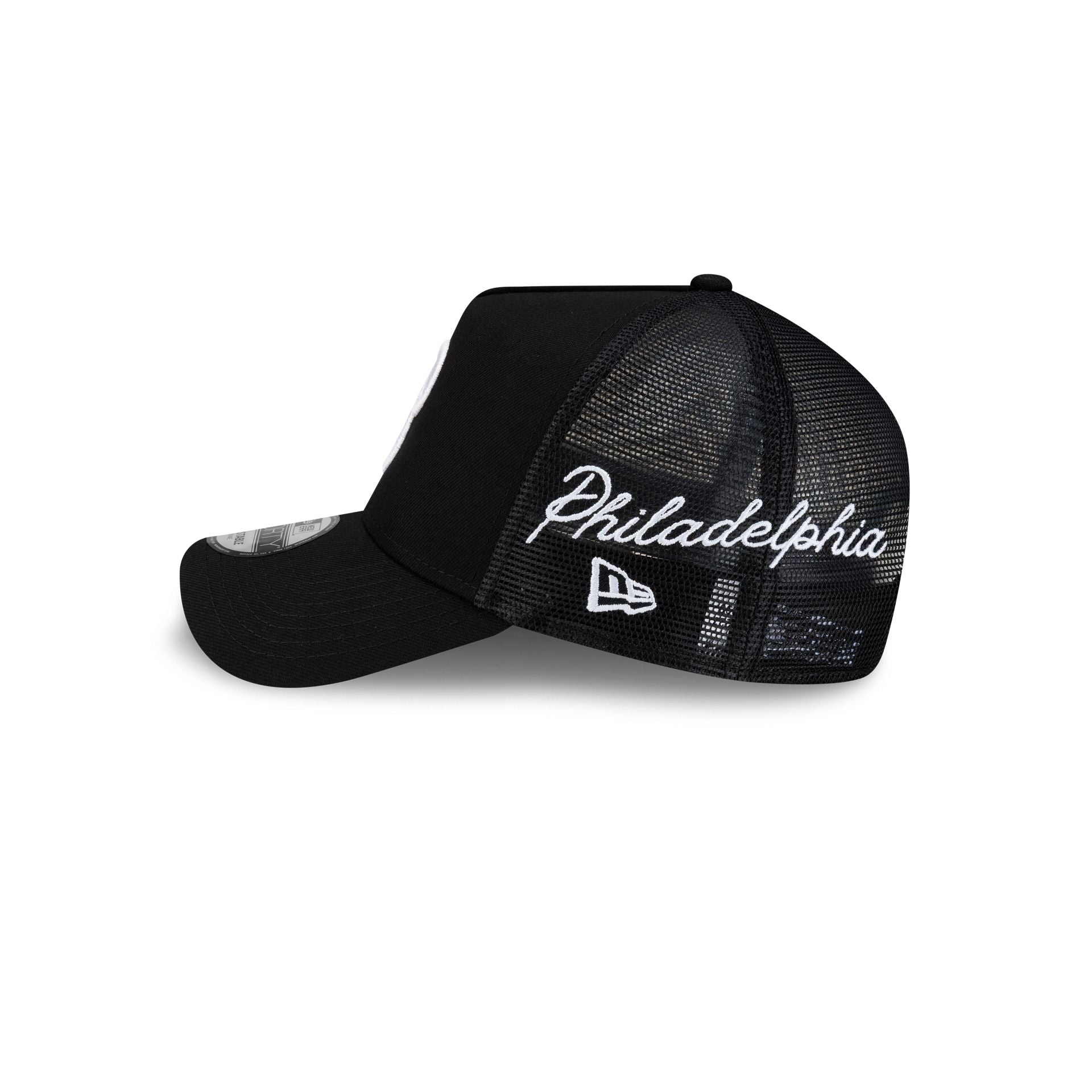 Philadelphia Phillies Side Script Black 9FORTY A-Frame Trucker Hat