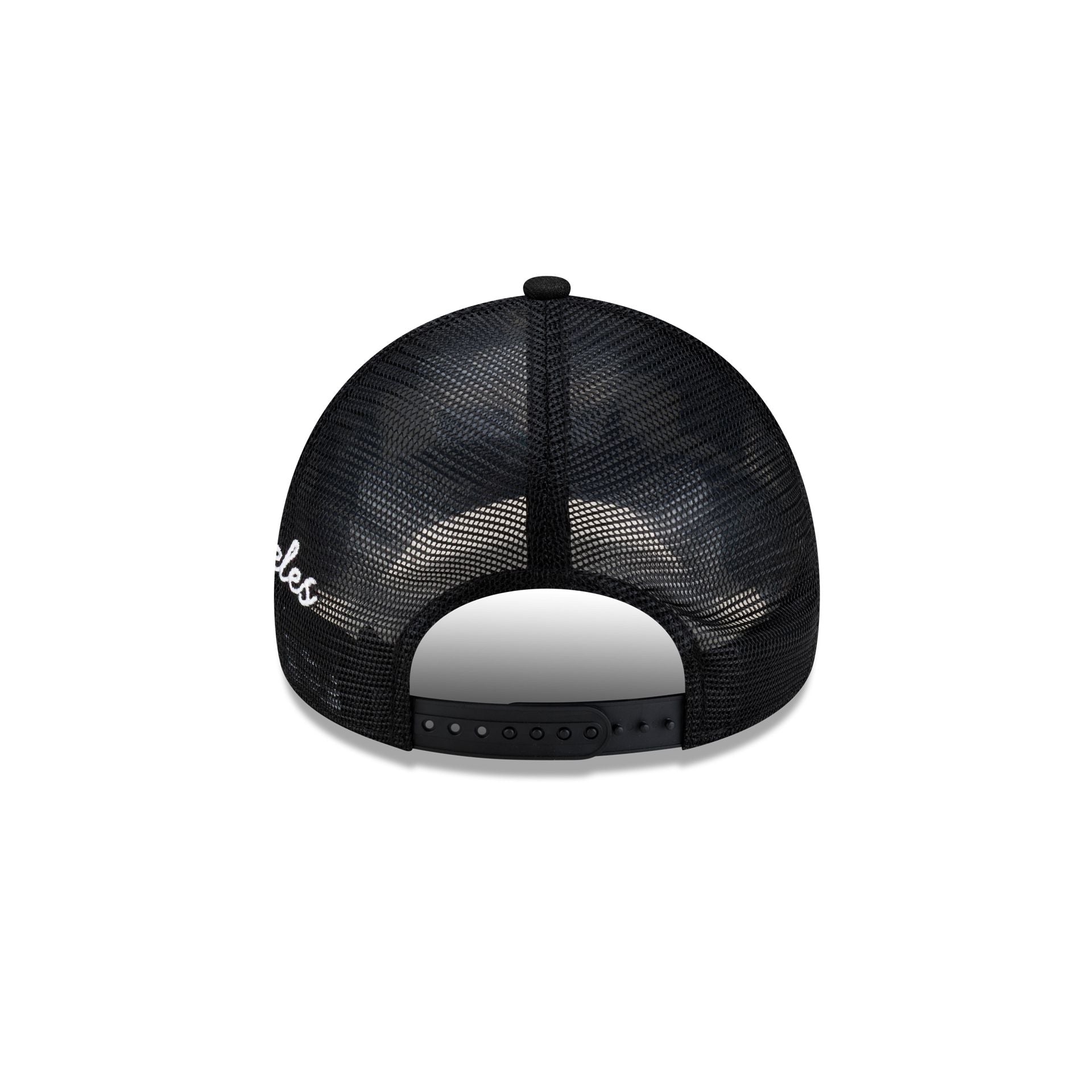 Los Angeles Lakers Side Script Black 9FORTY A-Frame Trucker Hat