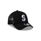 Seattle Mariners Side Script Black 9FORTY A-Frame Trucker Hat