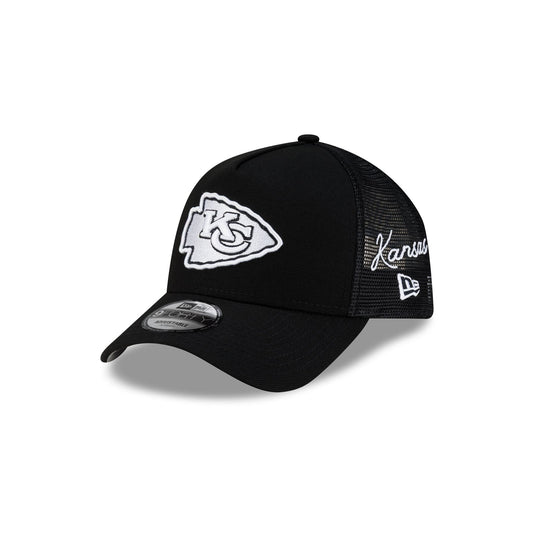 Kansas City Chiefs Side Script Black 9FORTY A-Frame Trucker Hat - New Era Cap