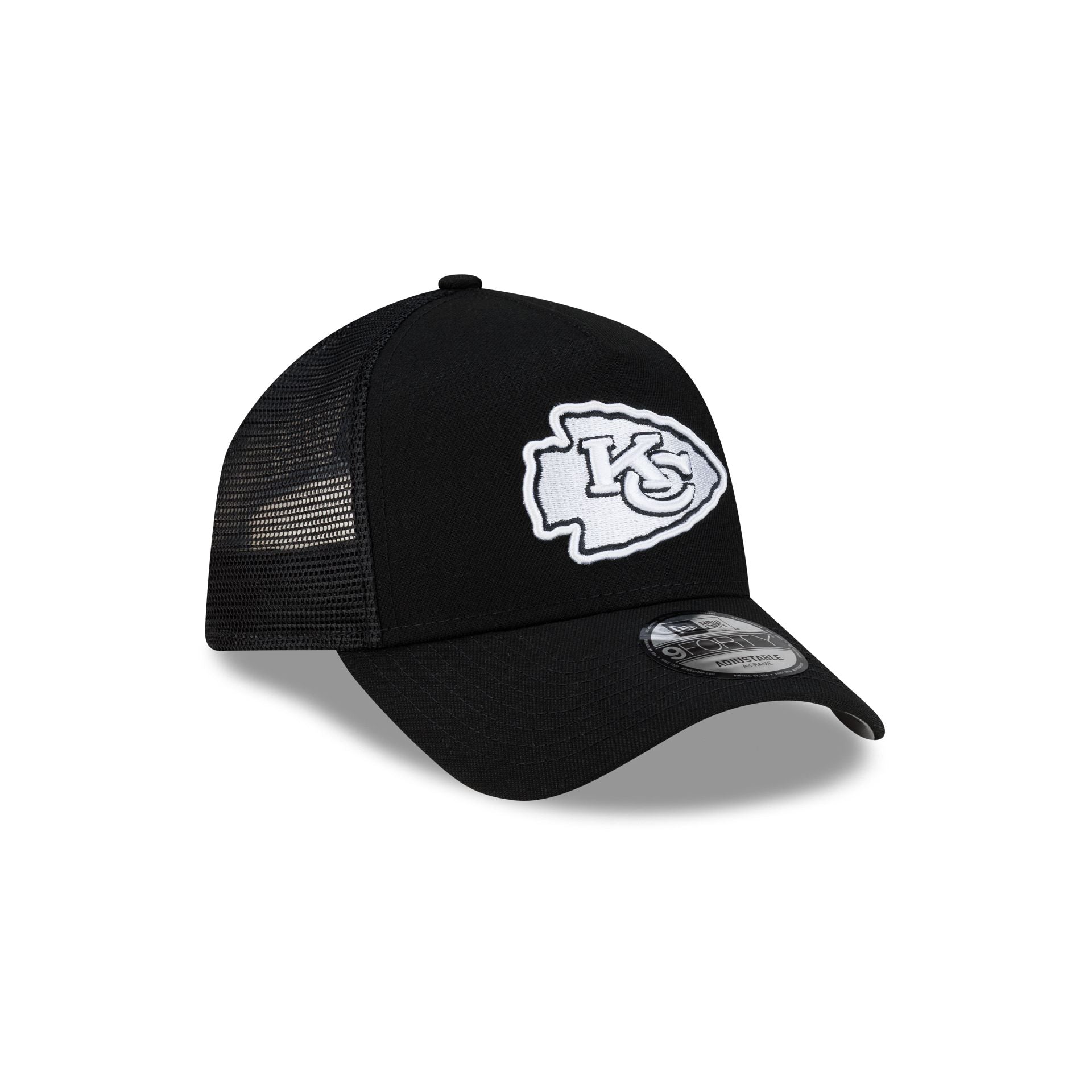 Kansas City Chiefs Side Script Black 9FORTY A-Frame Trucker Hat