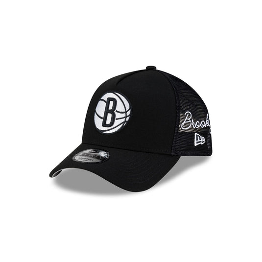 Brooklyn Nets Side Script 9FORTY A-Frame Trucker Hat - New Era Cap
