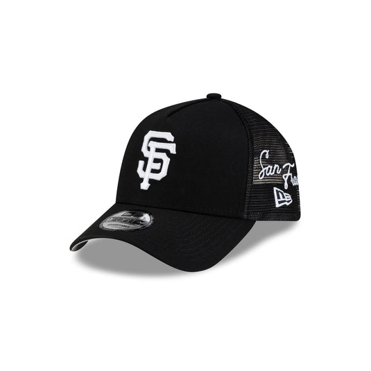 San Francisco Giants Side Script Black 9FORTY A-Frame Trucker Hat - New Era Cap
