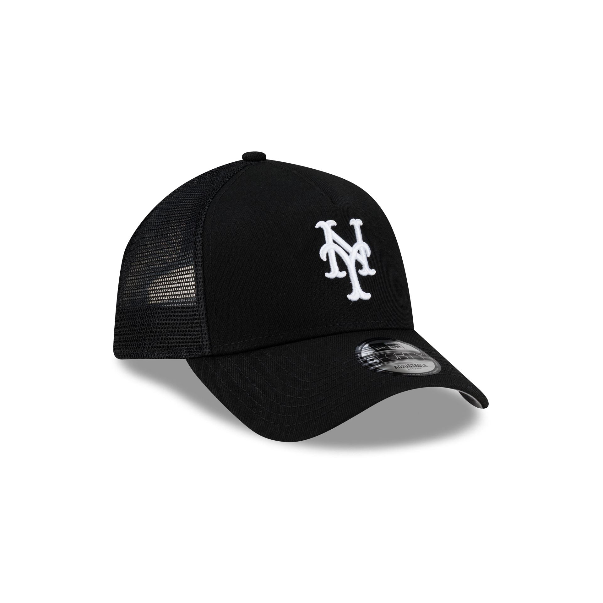 New York Mets Side Script Black 9FORTY A-Frame Trucker Hat